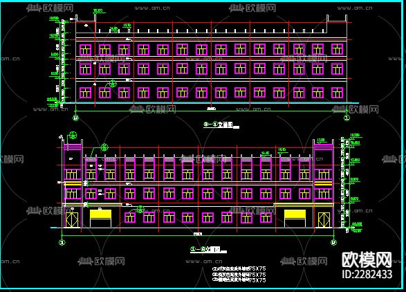 全套3层厂房建筑CAD施工图下载（渲染图1）
