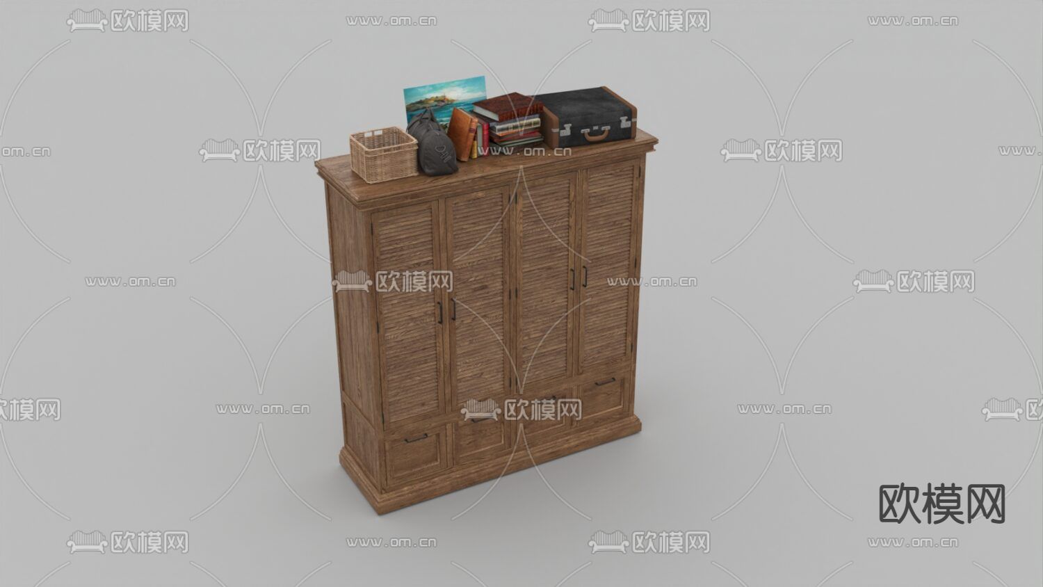 北欧简约实木储物柜免费3d模型下载