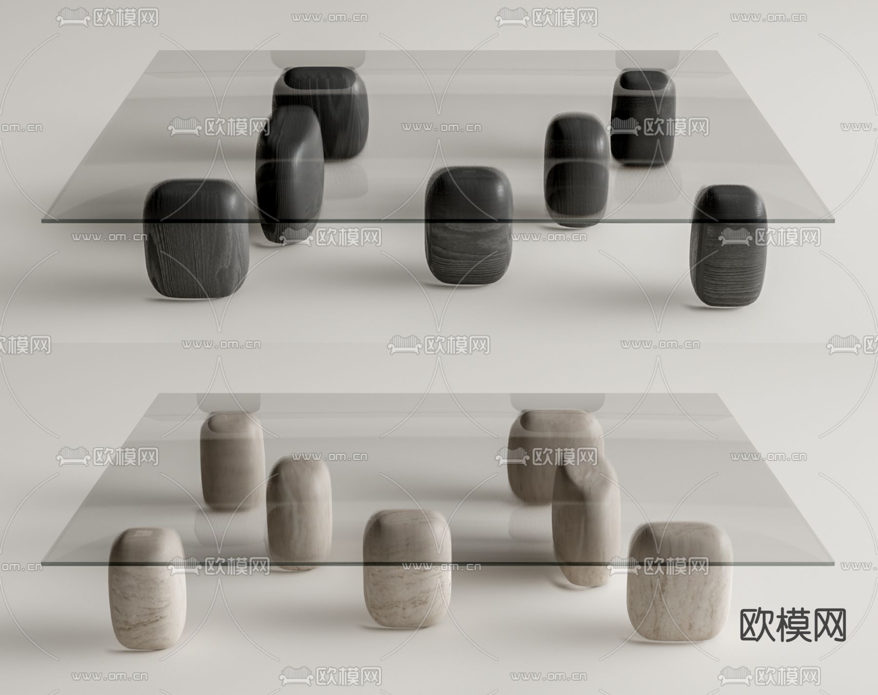 现代玻璃茶几su模型下载（渲染图1）