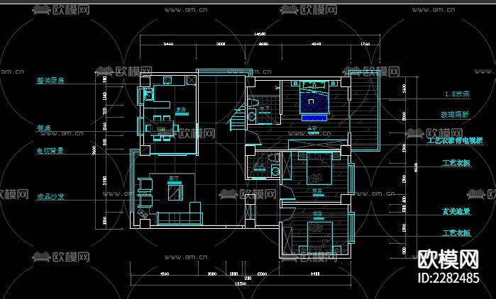 多种住宅户型CAD施工图下载（渲染图3）