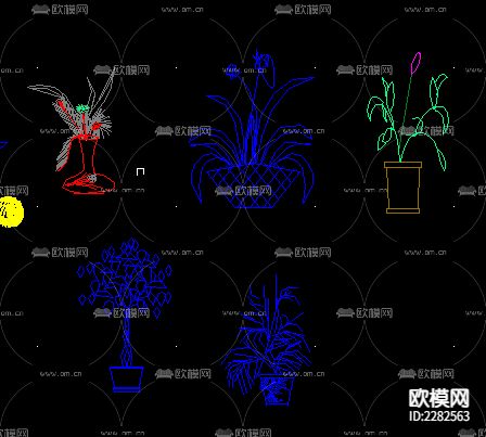 室内绿化饰品陈设植物CAD图库下载（渲染图3）