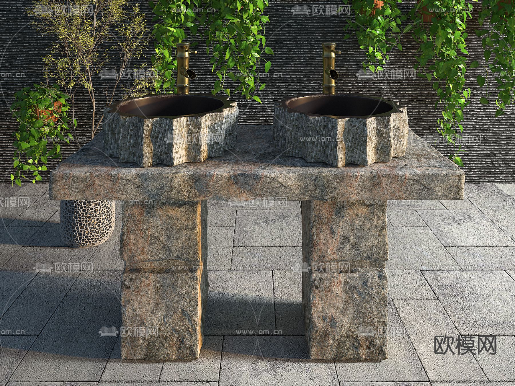 自然风石槽洗手池 台盆3d模型下载