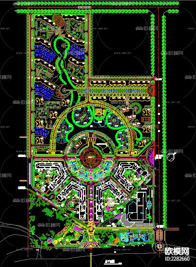 豪华小区总平面布置cad施工图下载