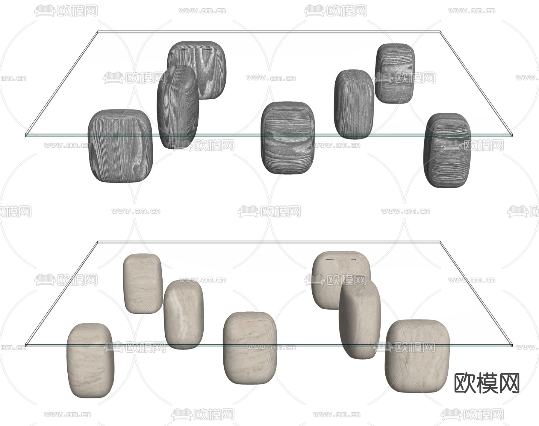 现代玻璃茶几su模型下载（渲染图2）