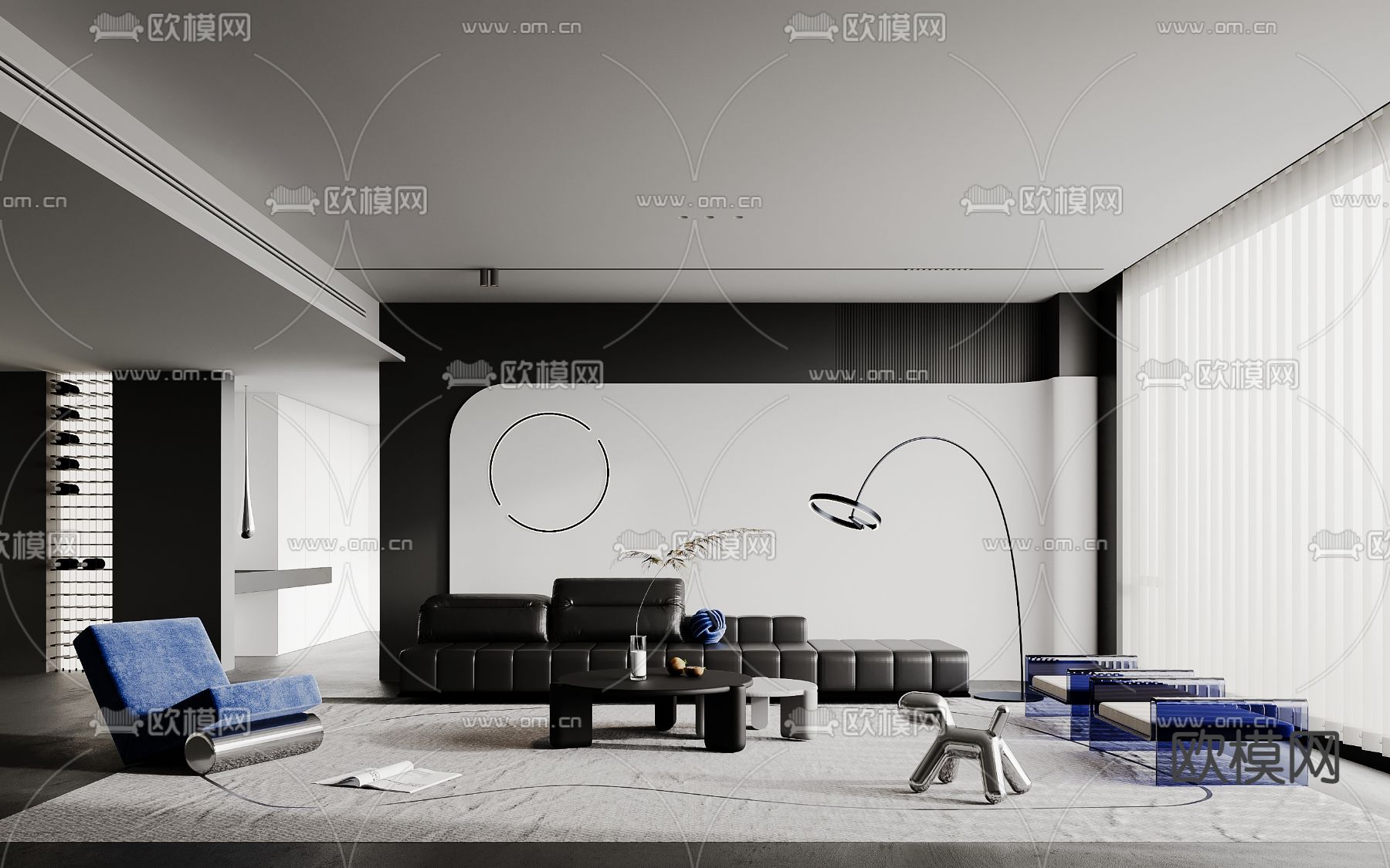 现代黑白客厅3d模型