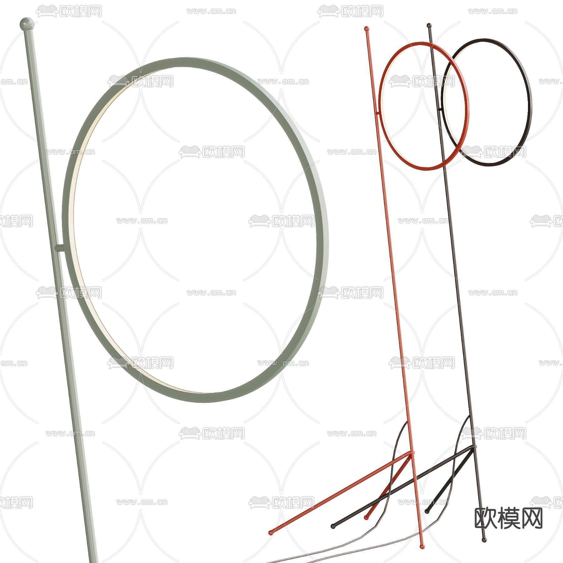 现代极简圆环落地灯su模型下载（渲染图1）