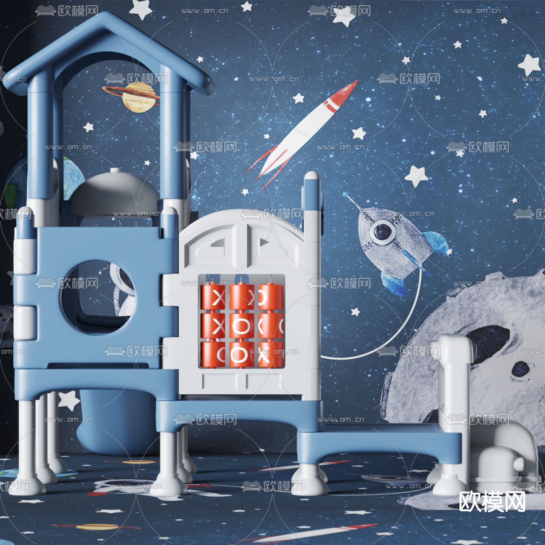 现代儿童滑滑梯su模型下载（渲染图2）