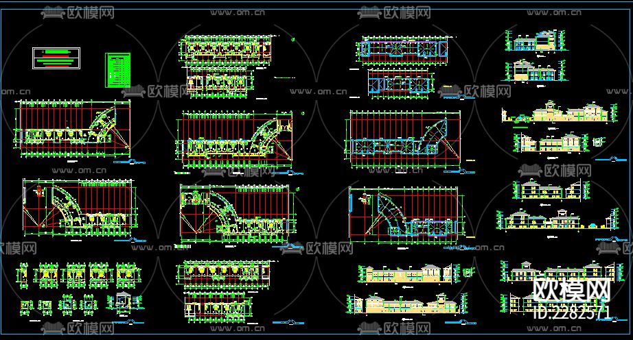 住宅区临街商铺建筑CAD施工图下载（渲染图1）