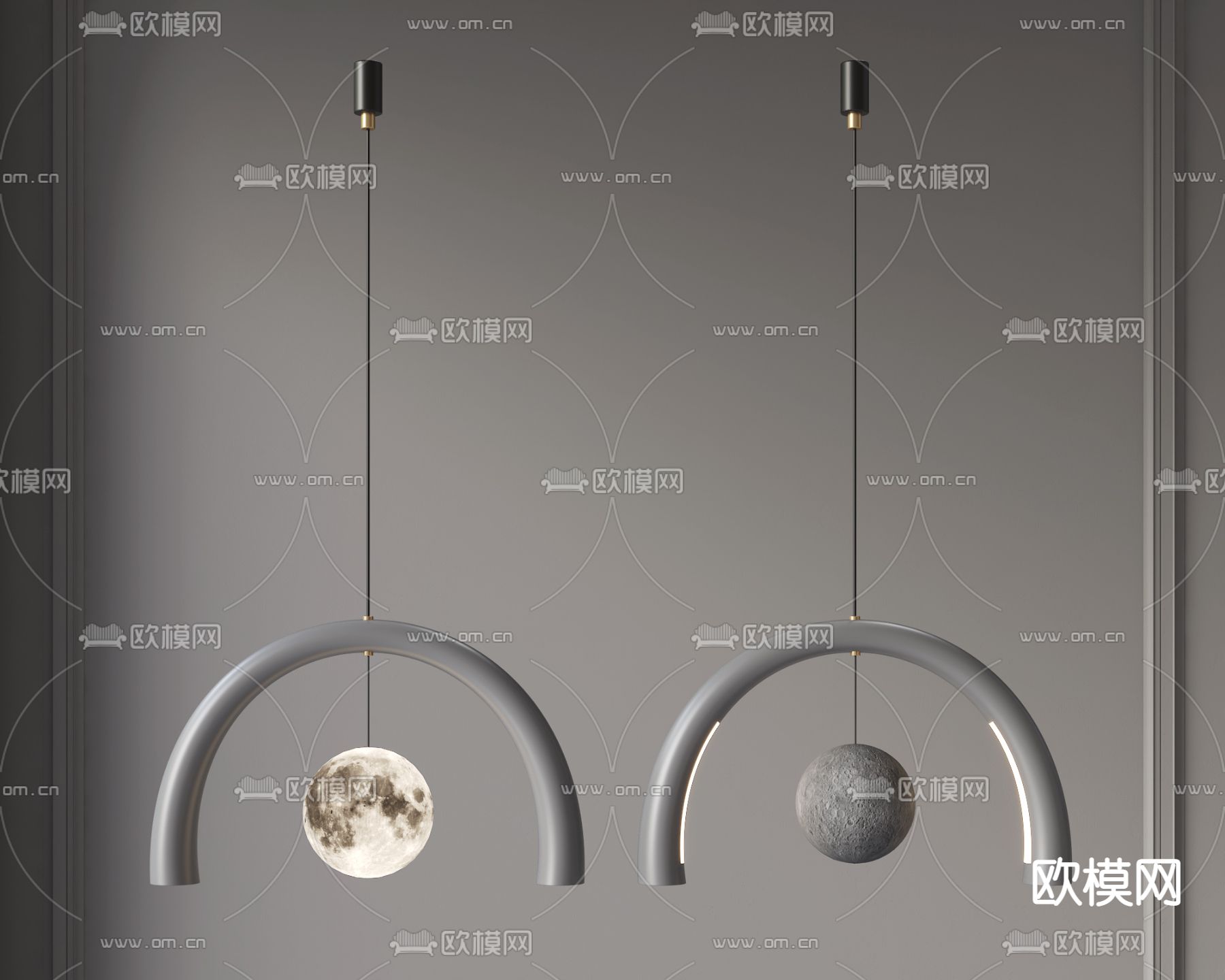 现代月球吊灯su模型下载（渲染图1）