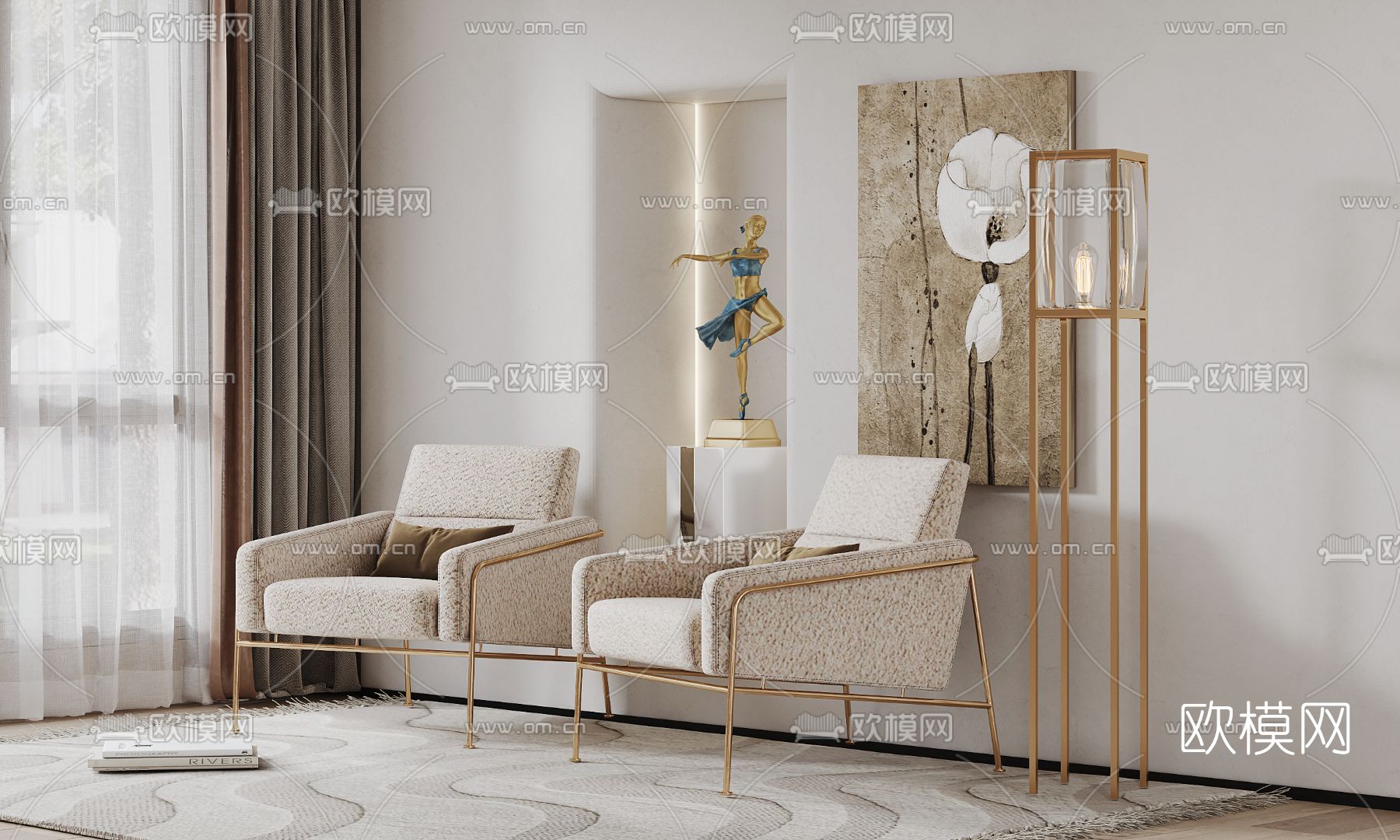 现代米色休闲沙发3d模型下载（渲染图2）