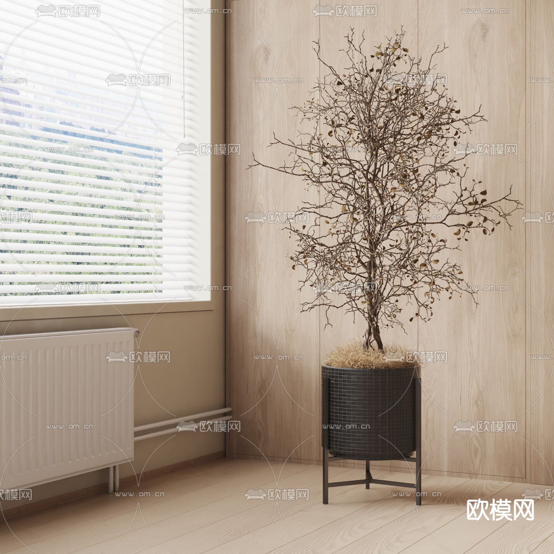 侘寂风枯叶 枯枝 盆栽su模型下载_ID12113723_sketchup模型下载-欧模网