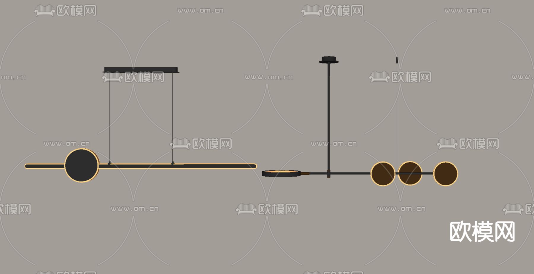现代金属吊灯su模型下载（渲染图3）