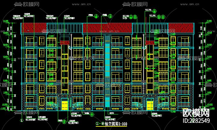 复式居民楼CAD施工图下载（渲染图2）