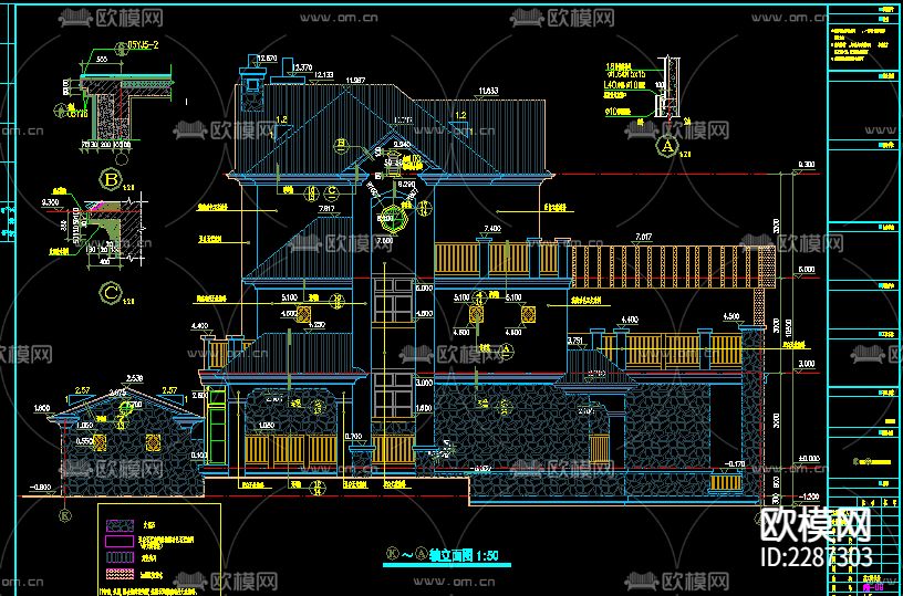 别墅cad施工图下载（渲染图2）