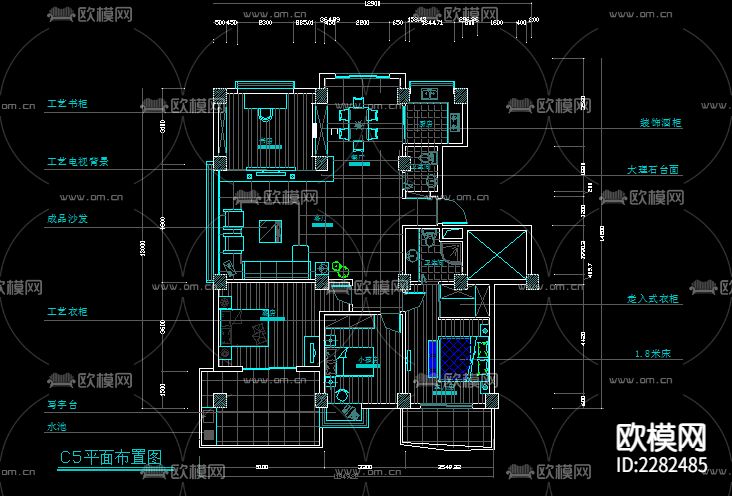 多种住宅户型CAD施工图下载（渲染图4）