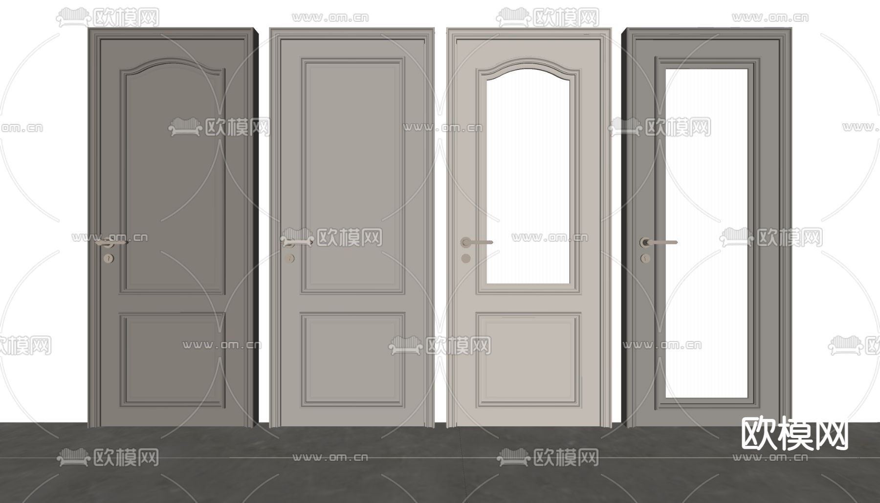 简欧卧室门 玻璃门 单开门su模型下载（渲染图2）