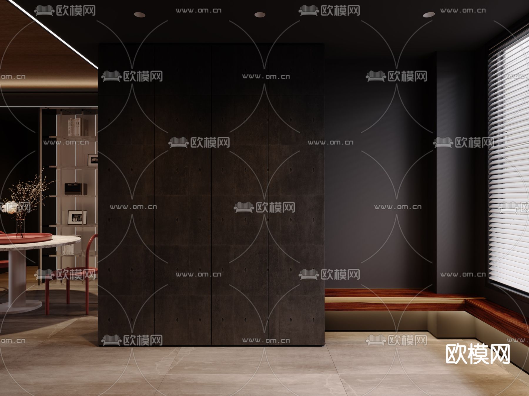 现代暗黑风客厅餐厅3d模型下载（渲染图2）