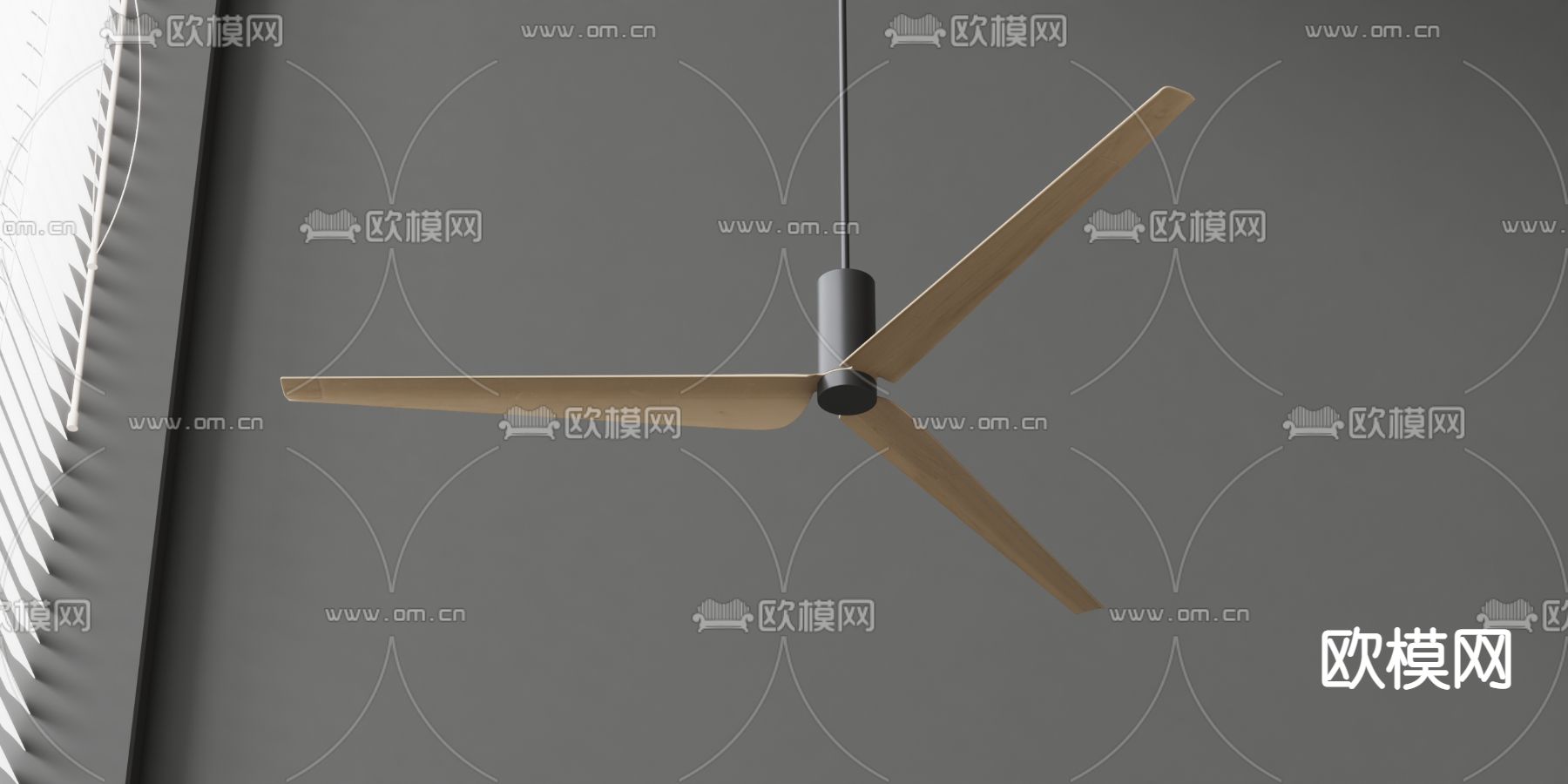 侘寂风三扇吊扇su模型下载（渲染图3）