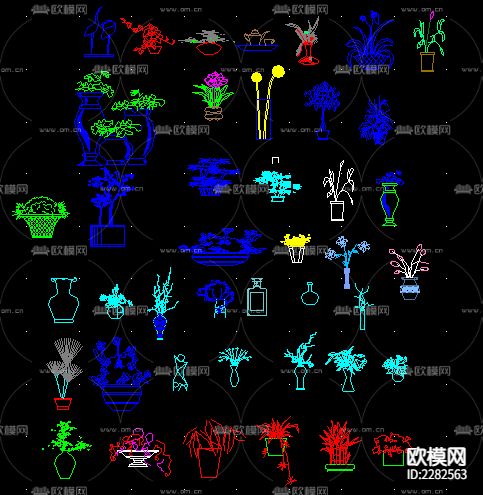 室内绿化饰品陈设植物CAD图库下载（渲染图1）