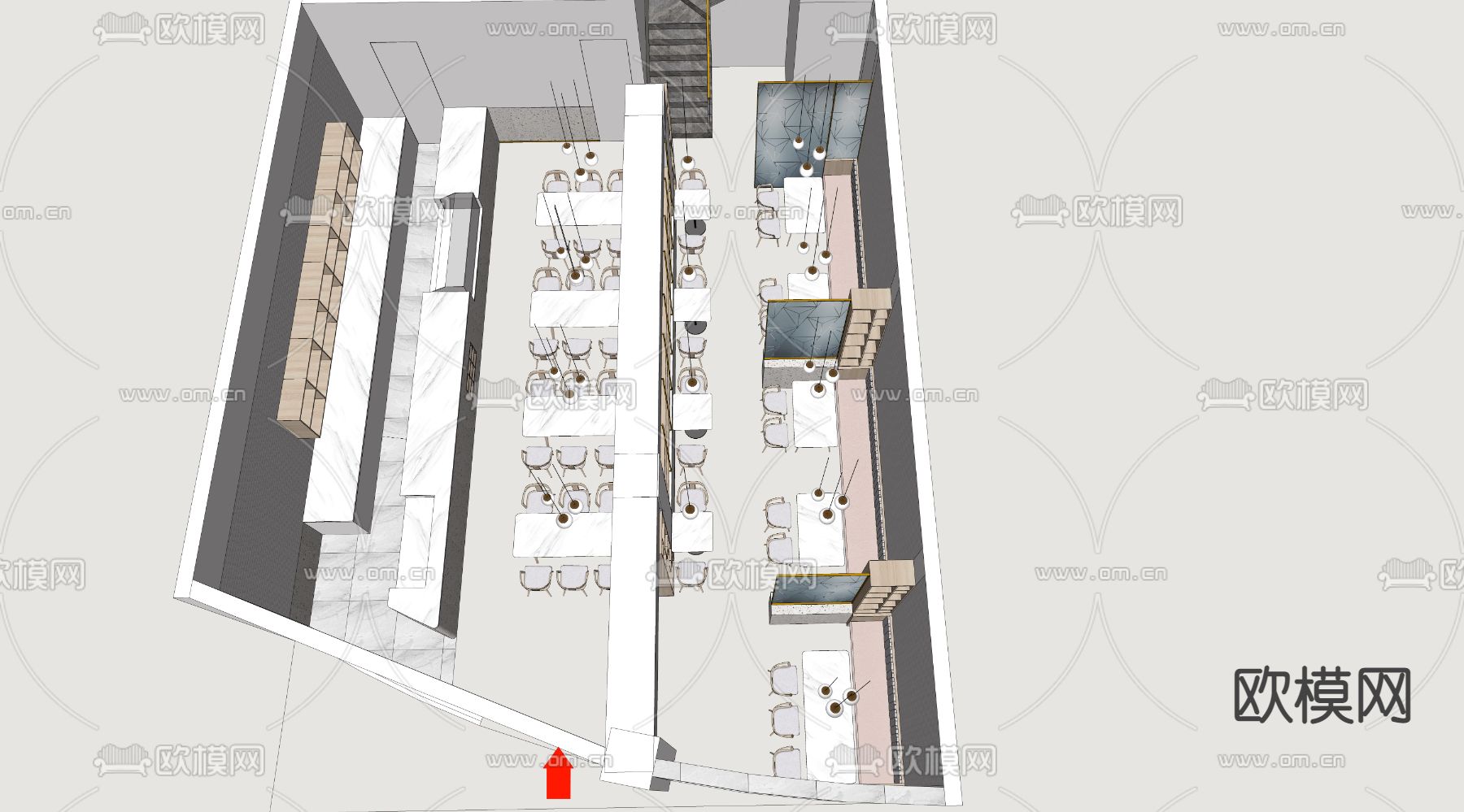 现代早茶厅su模型下载（渲染图3）