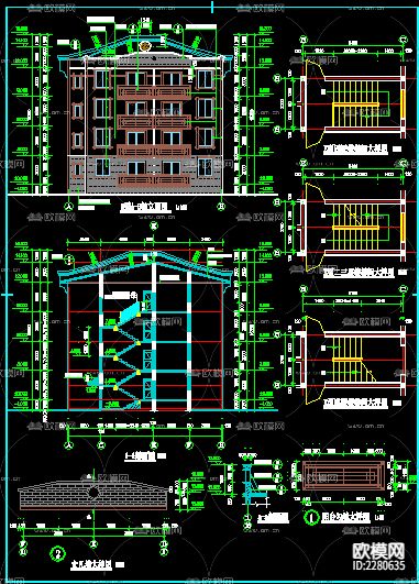民房建筑CAD施工图下载（渲染图3）