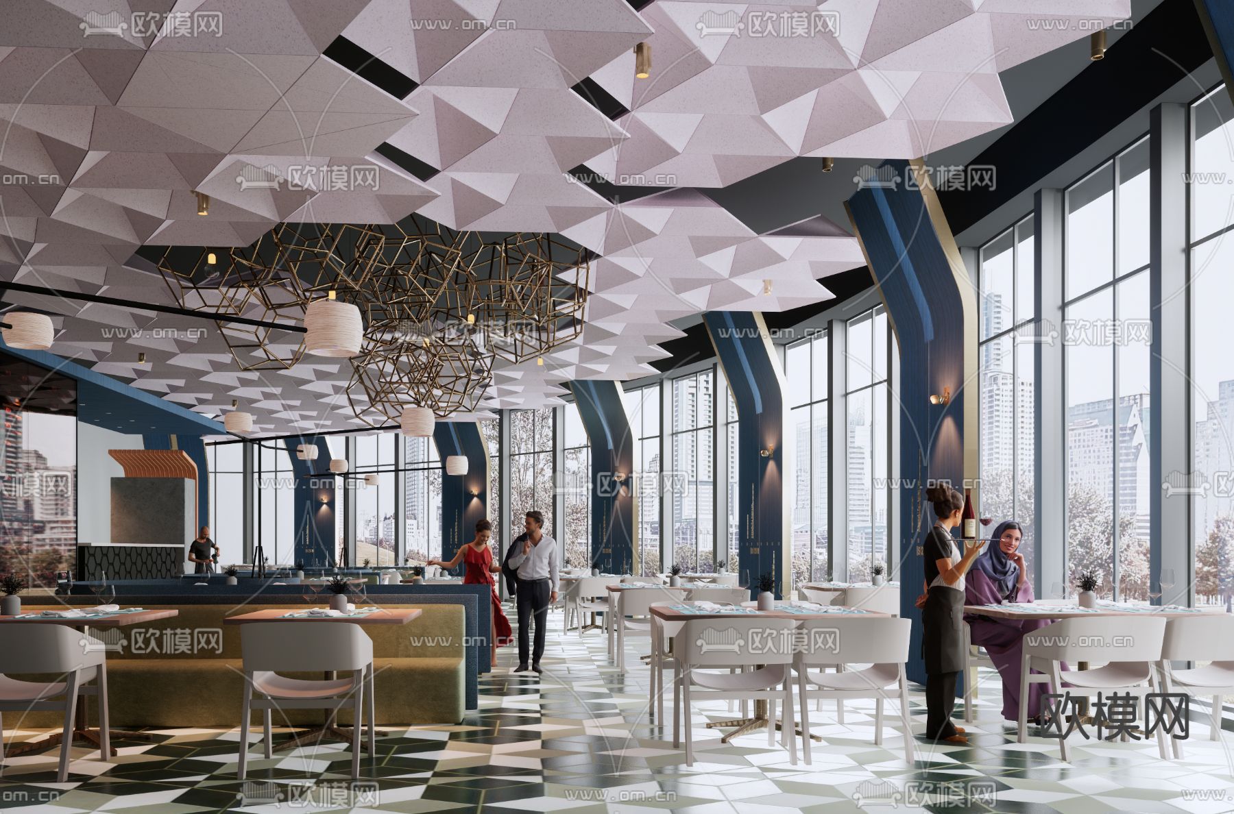 现代西餐厅su模型下载（渲染图1）