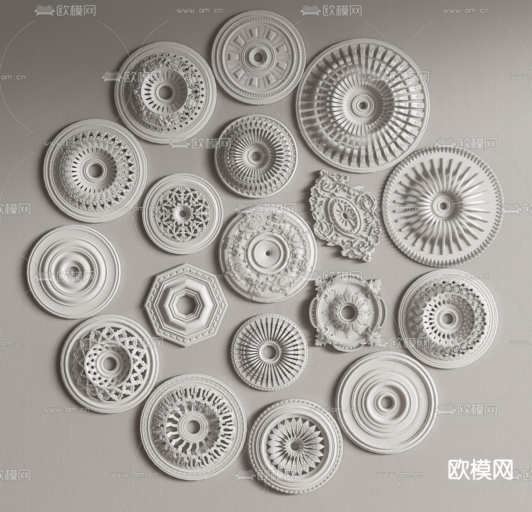 欧式石膏雕花灯盘su模型