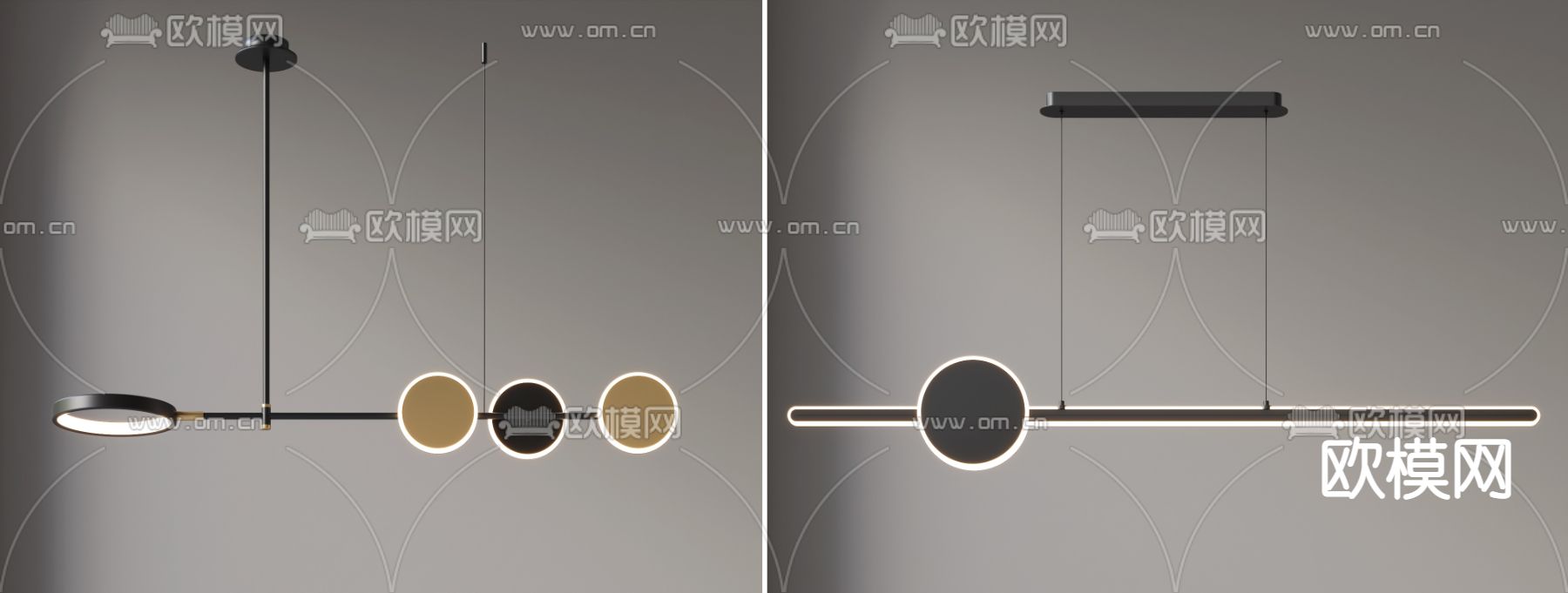 现代金属吊灯su模型下载（渲染图1）