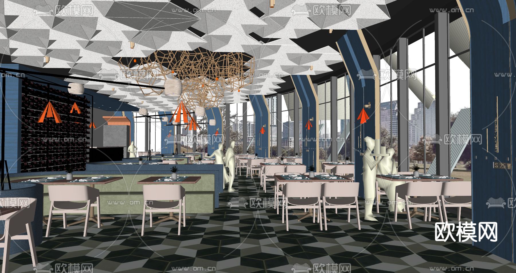 现代西餐厅su模型下载（渲染图2）