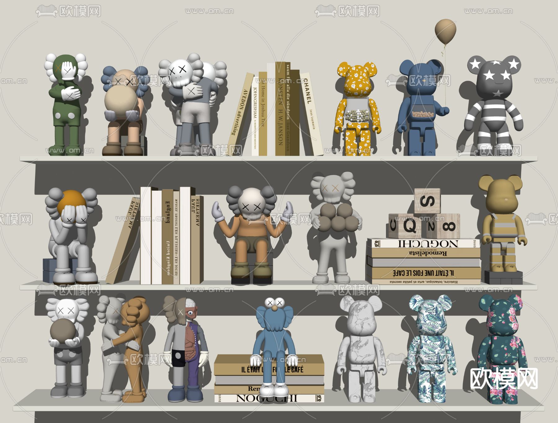 现代KAWS潮玩雕塑书籍摆件su模型下载（渲染图2）