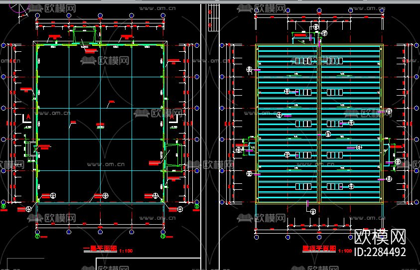 门式刚架小厂房cad施工图下载（渲染图4）