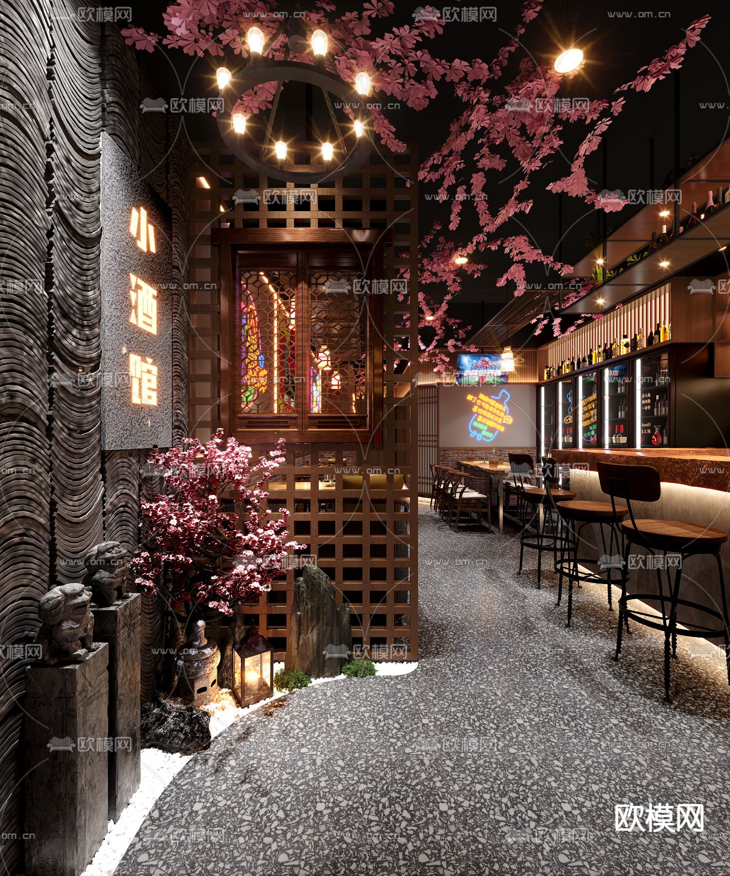 新中式小酒馆酒吧3d模型
