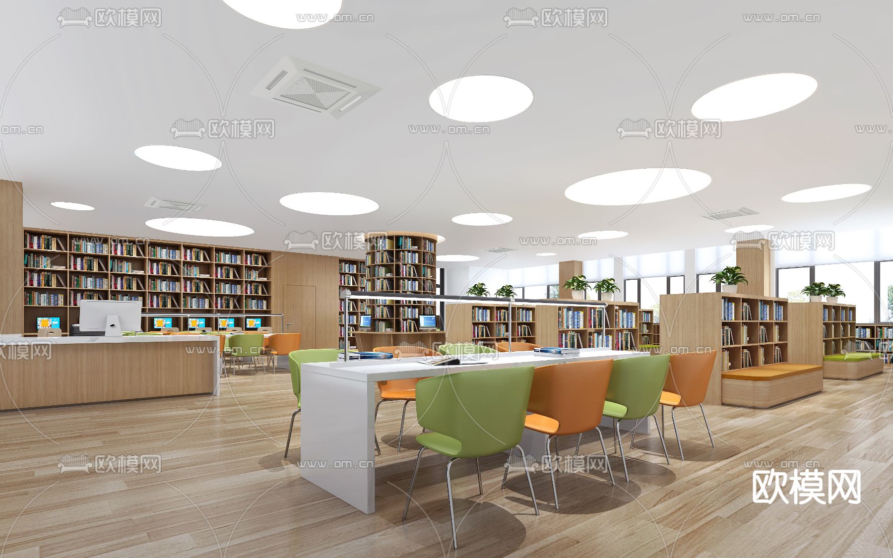 现代图书馆 阅读室3d模型下载