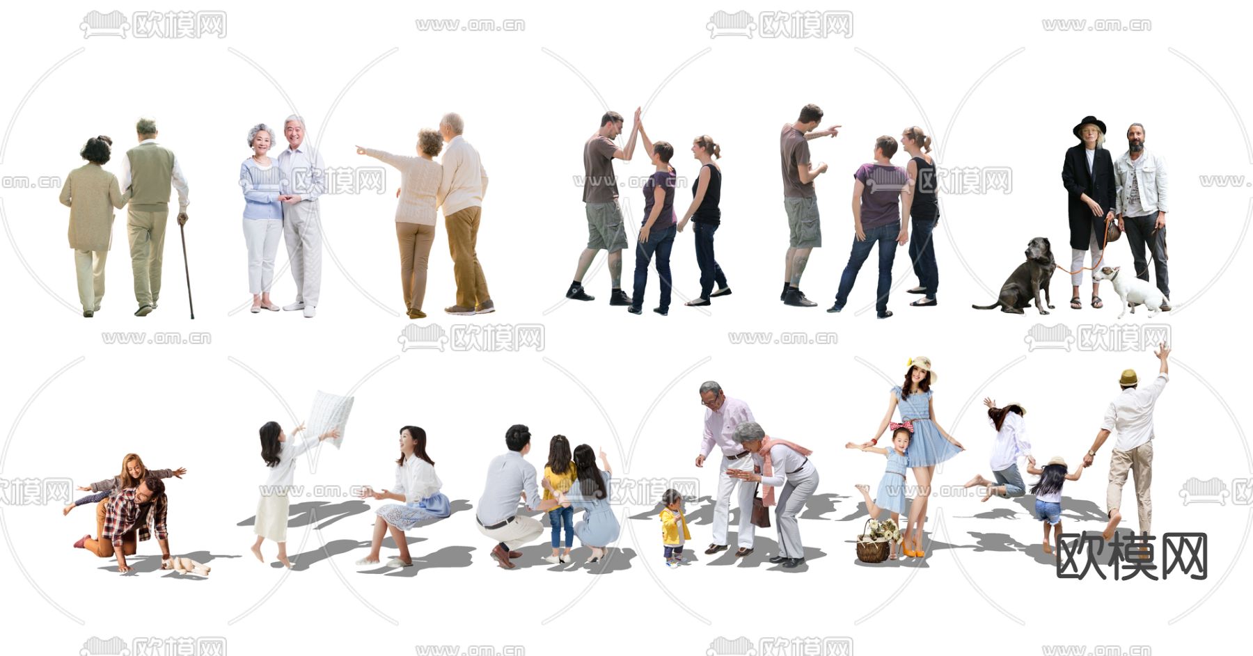 现代2D老人 儿童 女人su模型下载