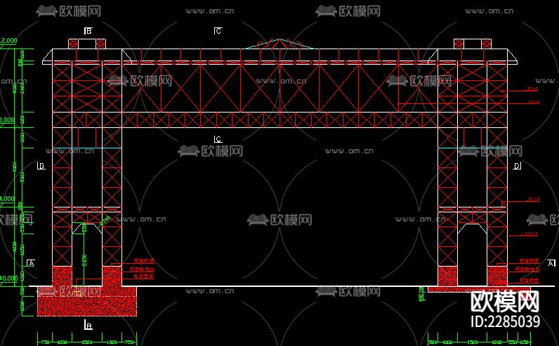 东莞南城步行街门楼cad施工图下载（渲染图3）