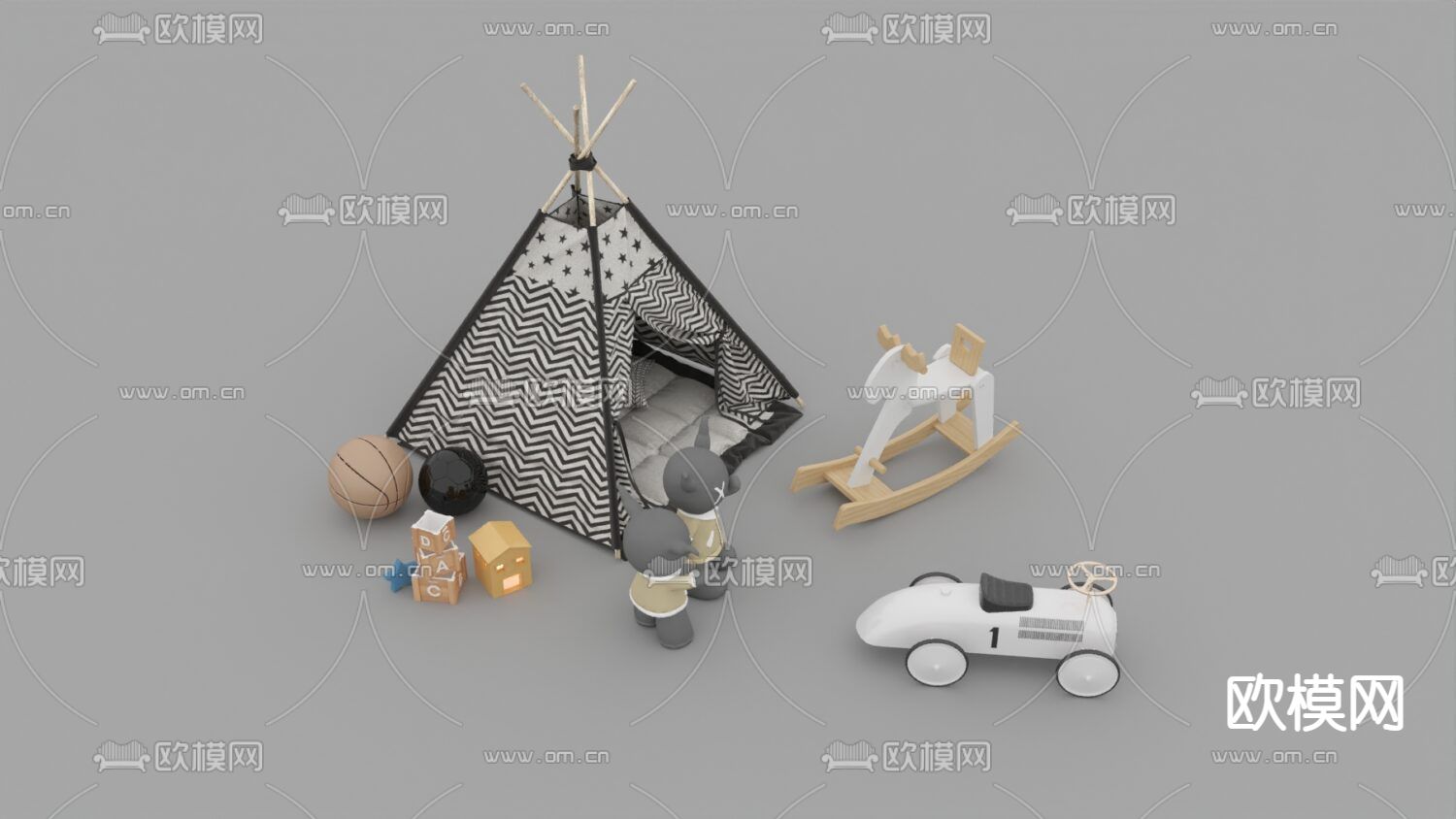 北欧简约卡通儿童帐篷玩具免费3d模型下载