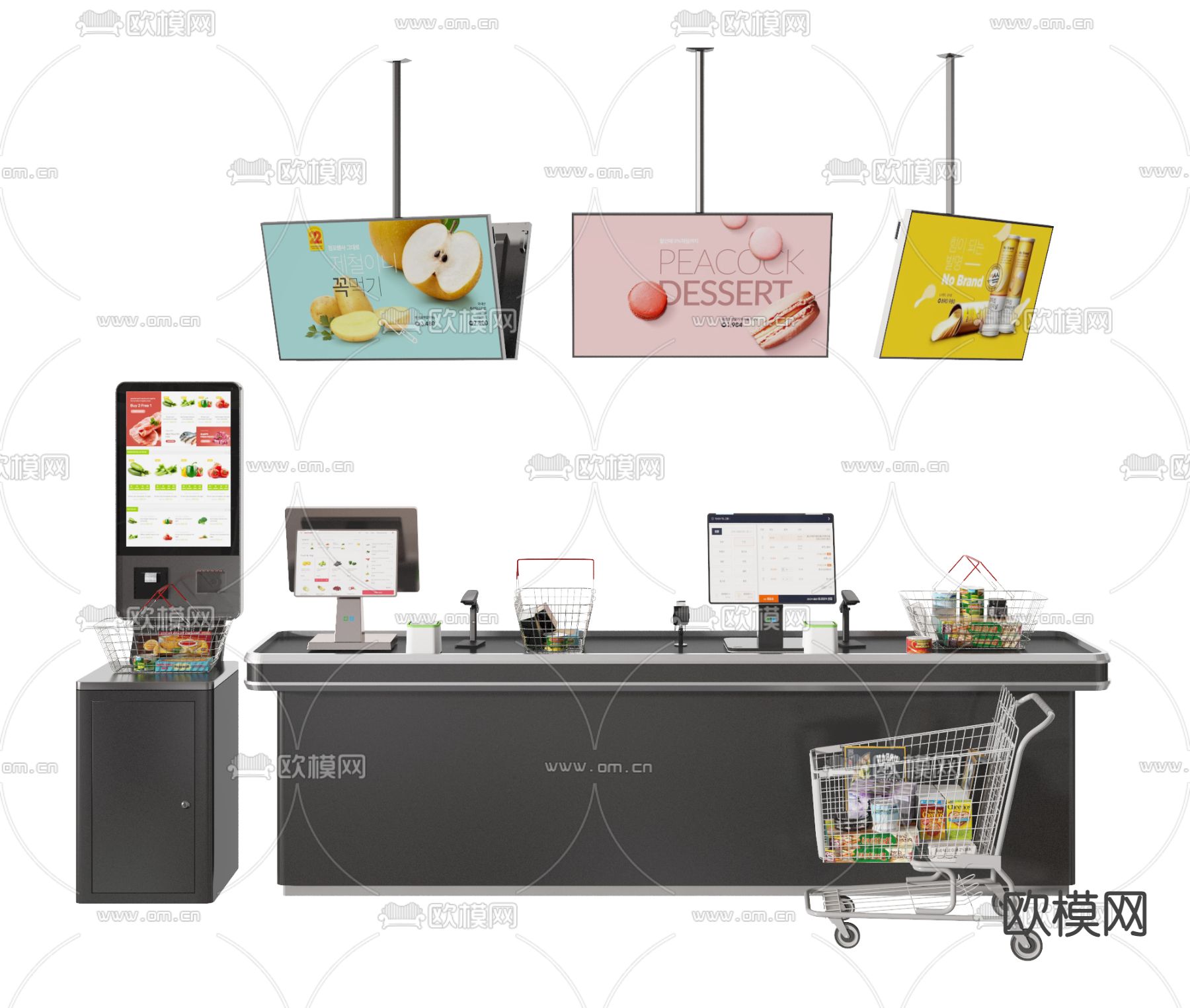 现代超市收银台su模型下载（渲染图1）