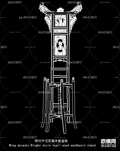 明清中式古典屏风cad图库下载（渲染图5）