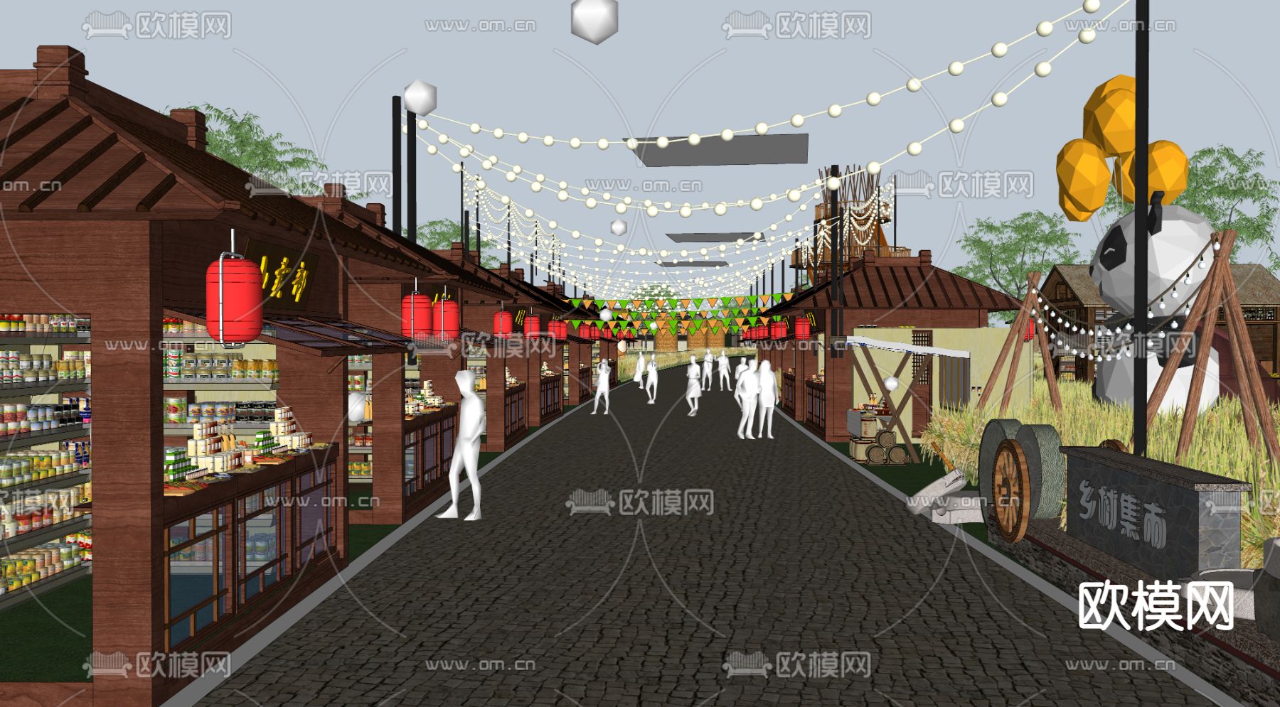 中式商业街su模型下载（渲染图3）