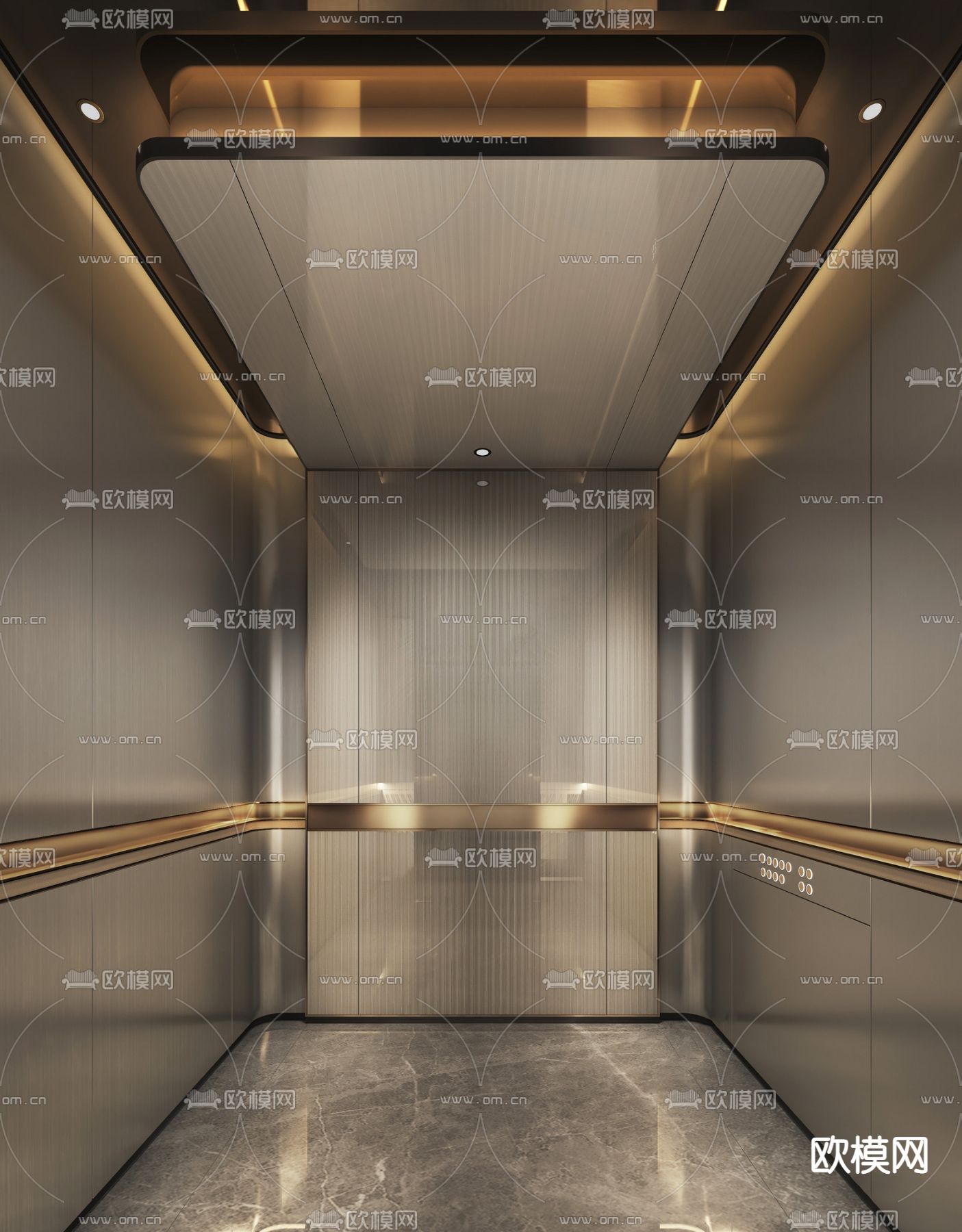 现代电梯轿厢su模型下载（渲染图1）
