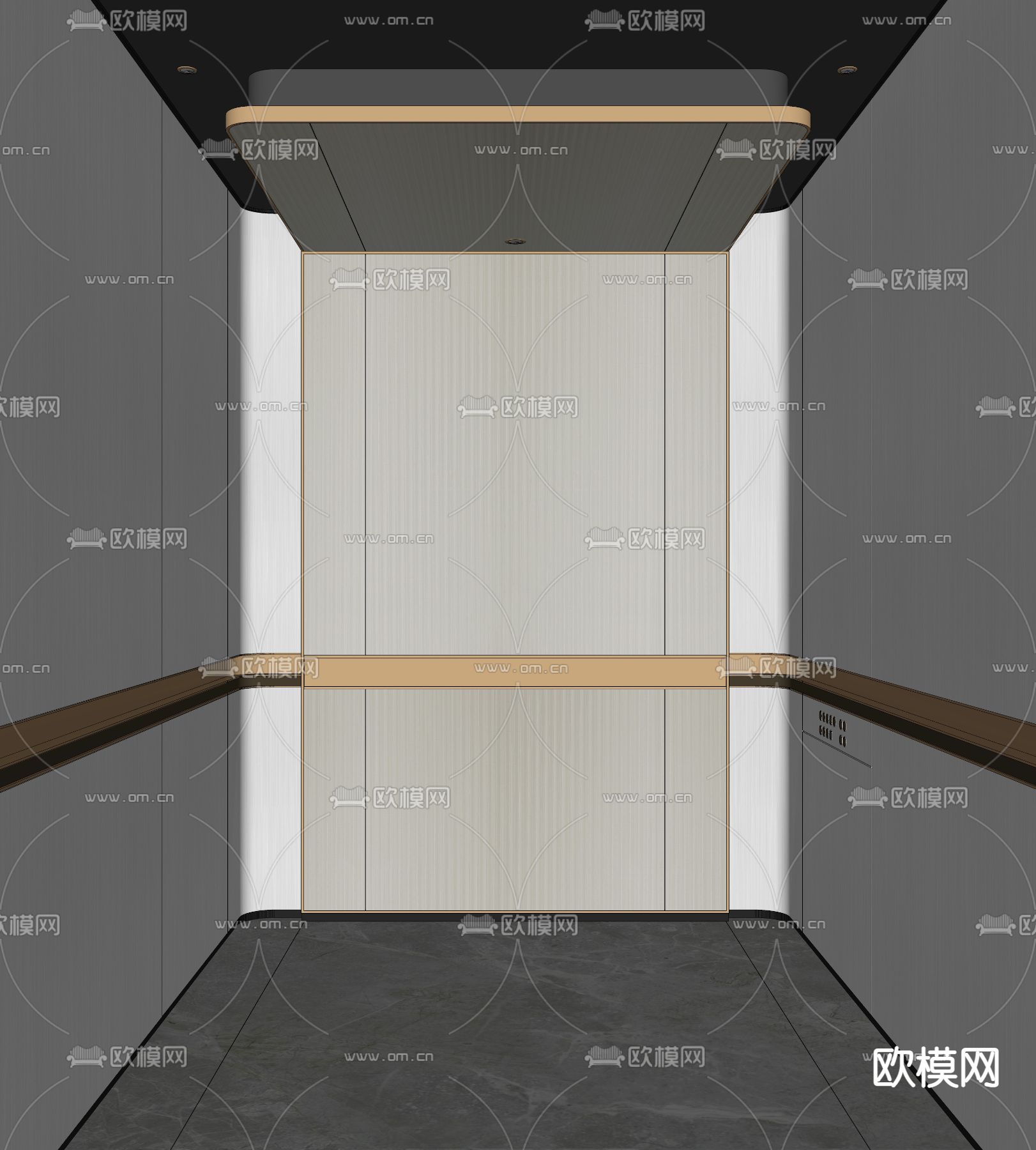 现代电梯轿厢su模型下载（渲染图2）