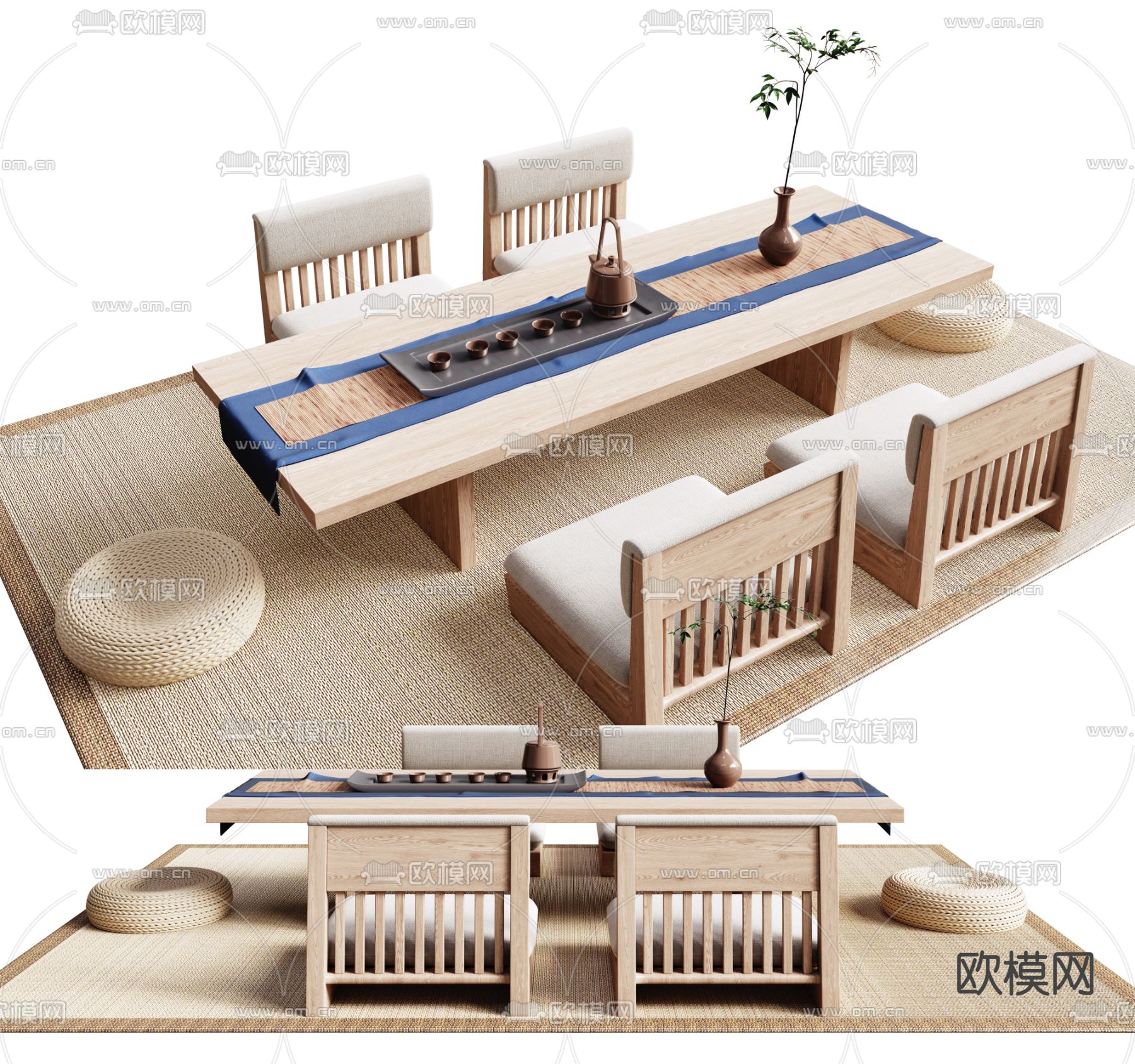 日式榻榻米茶桌椅3d模型下载