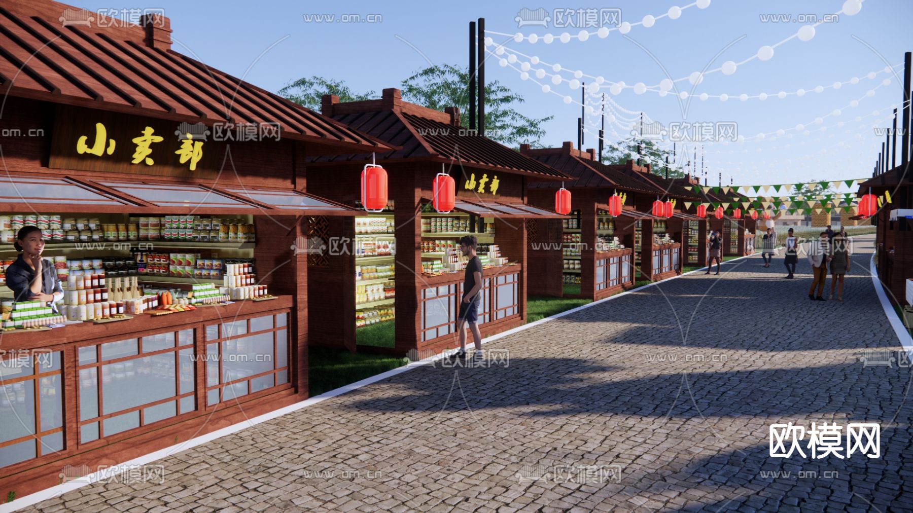 中式商业街su模型下载（渲染图2）