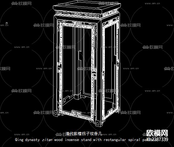 明清中式香几cad图库下载（渲染图7）