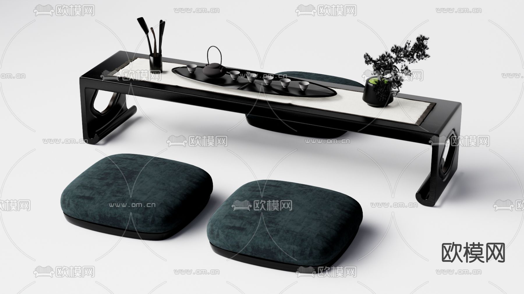 新中式榻榻米茶台su模型