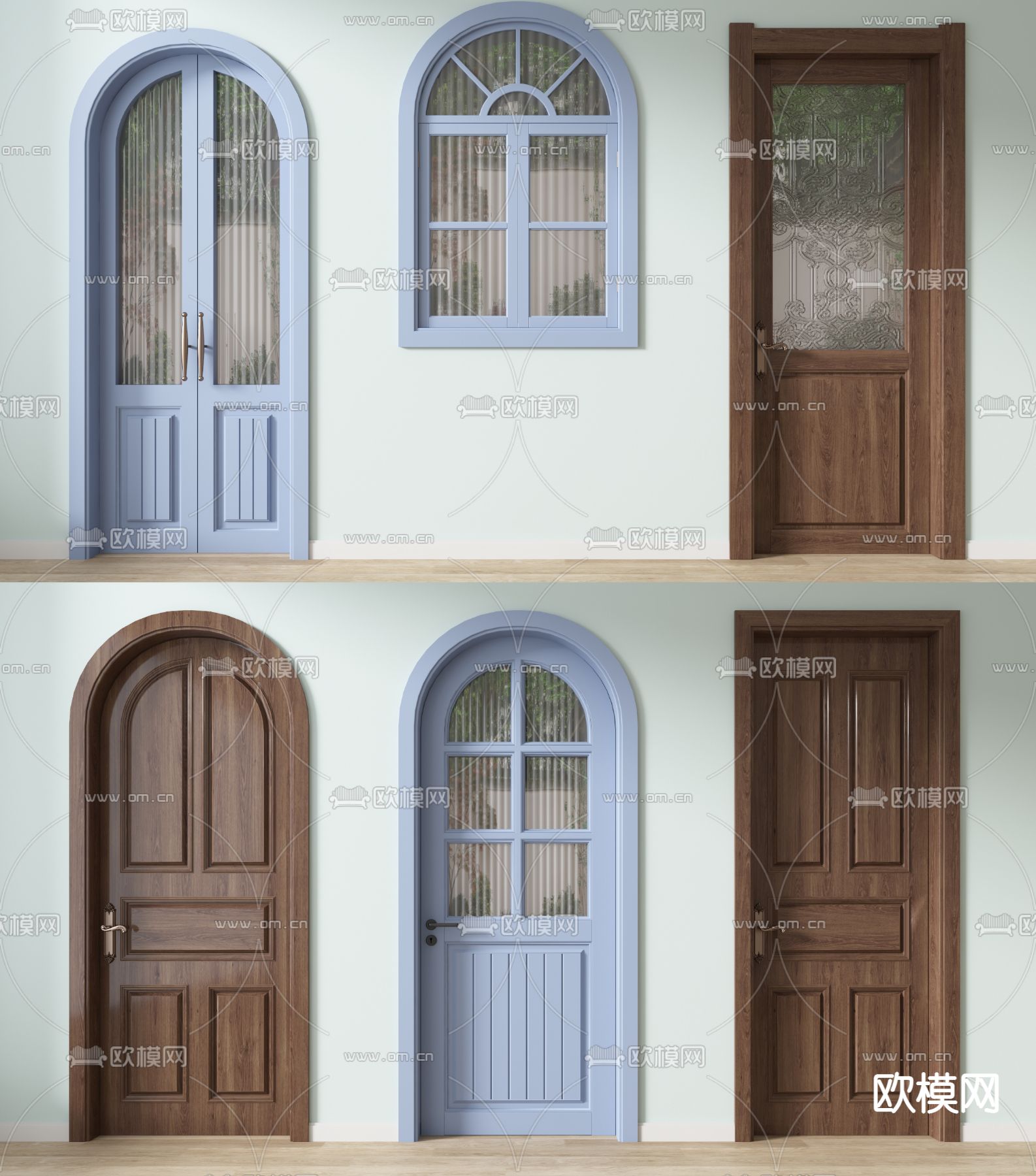 地中海单开门 双开门 木门3d模型下载