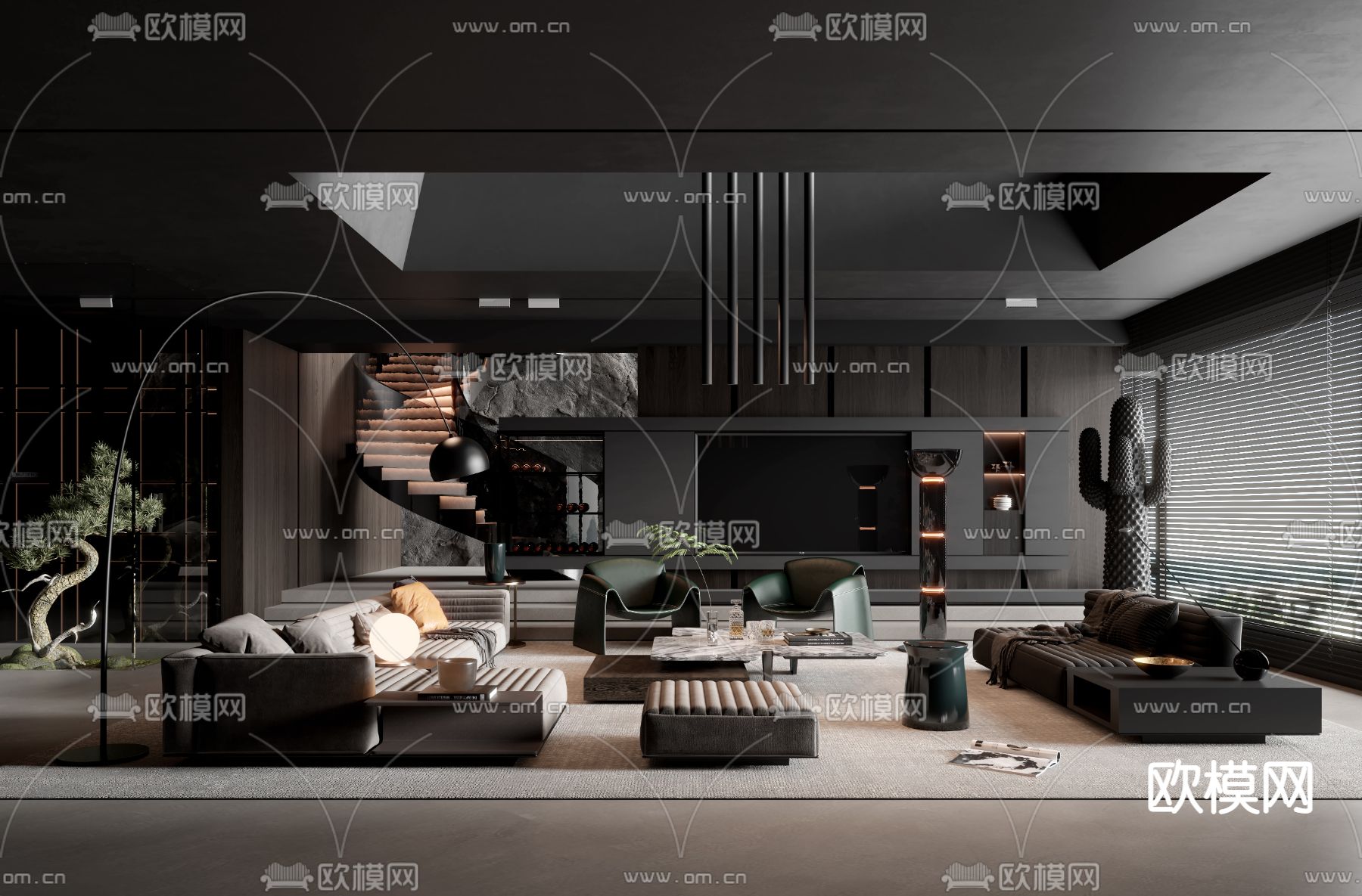 现代高级灰客厅su模型