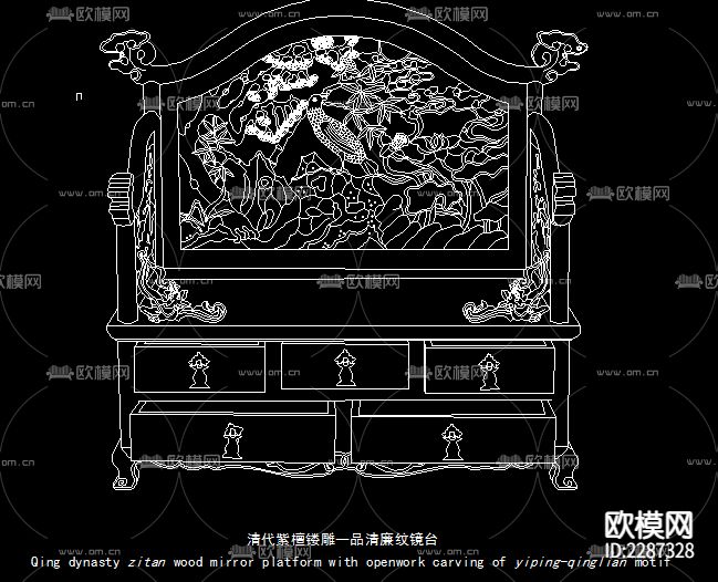 明清中式古典屏风cad图库下载（渲染图7）