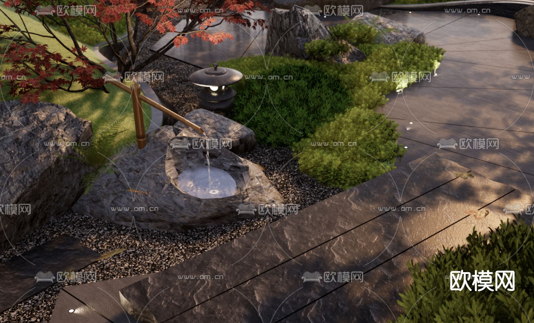 日式别墅庭院夜景su模型下载（渲染图4）