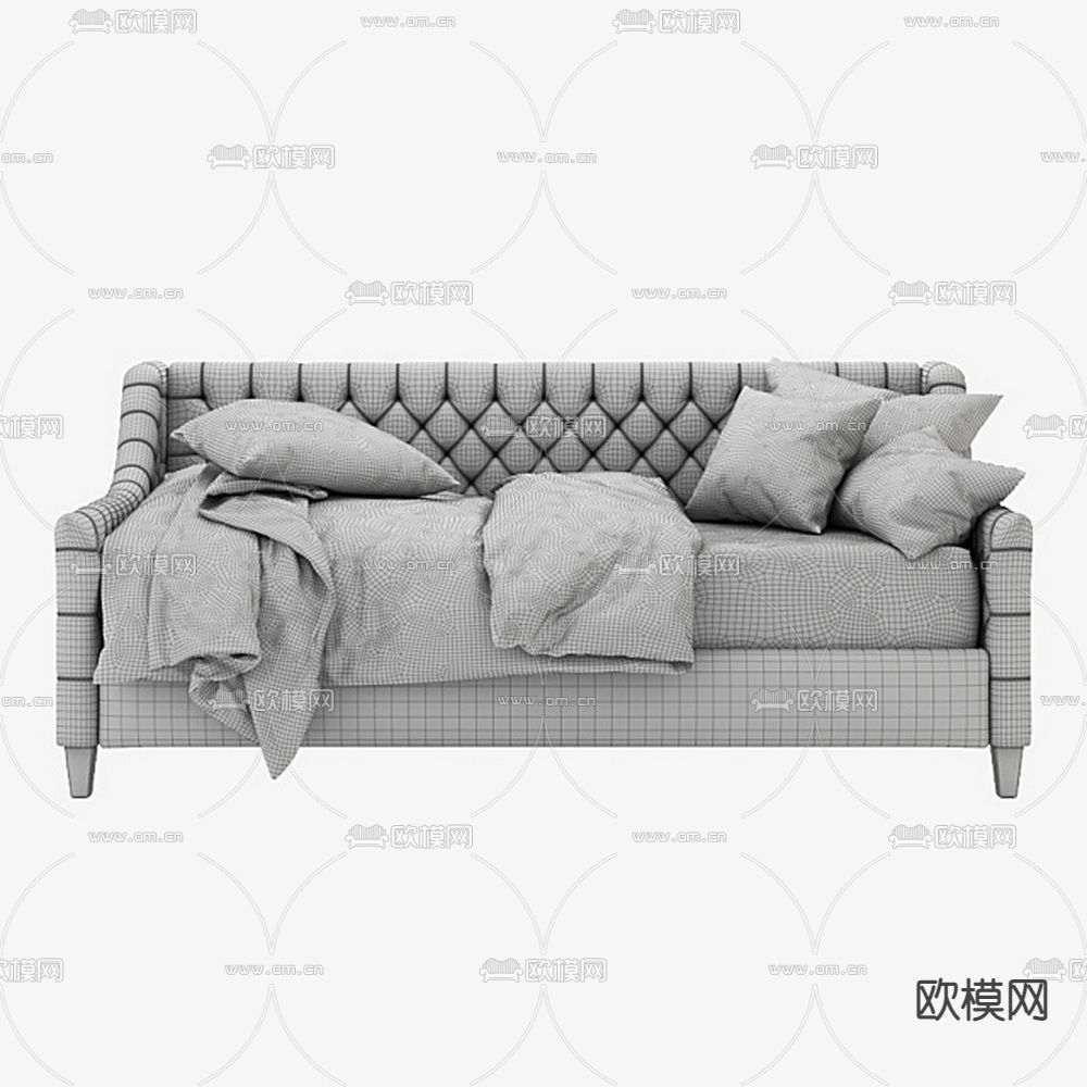 北欧灰色多人沙发3d模型下载（渲染图3）